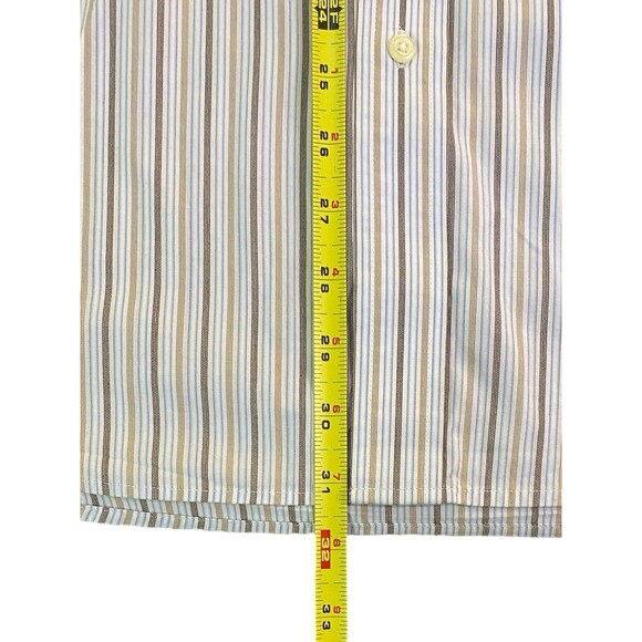 Tommy Hilfiger Shirt Mens Large White w/Brown Blue Striped Long Sleeve Button Up - Picture 5 of 9